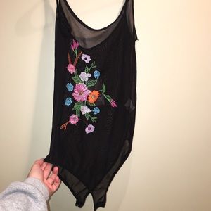 Black Embroidered Bodysuit